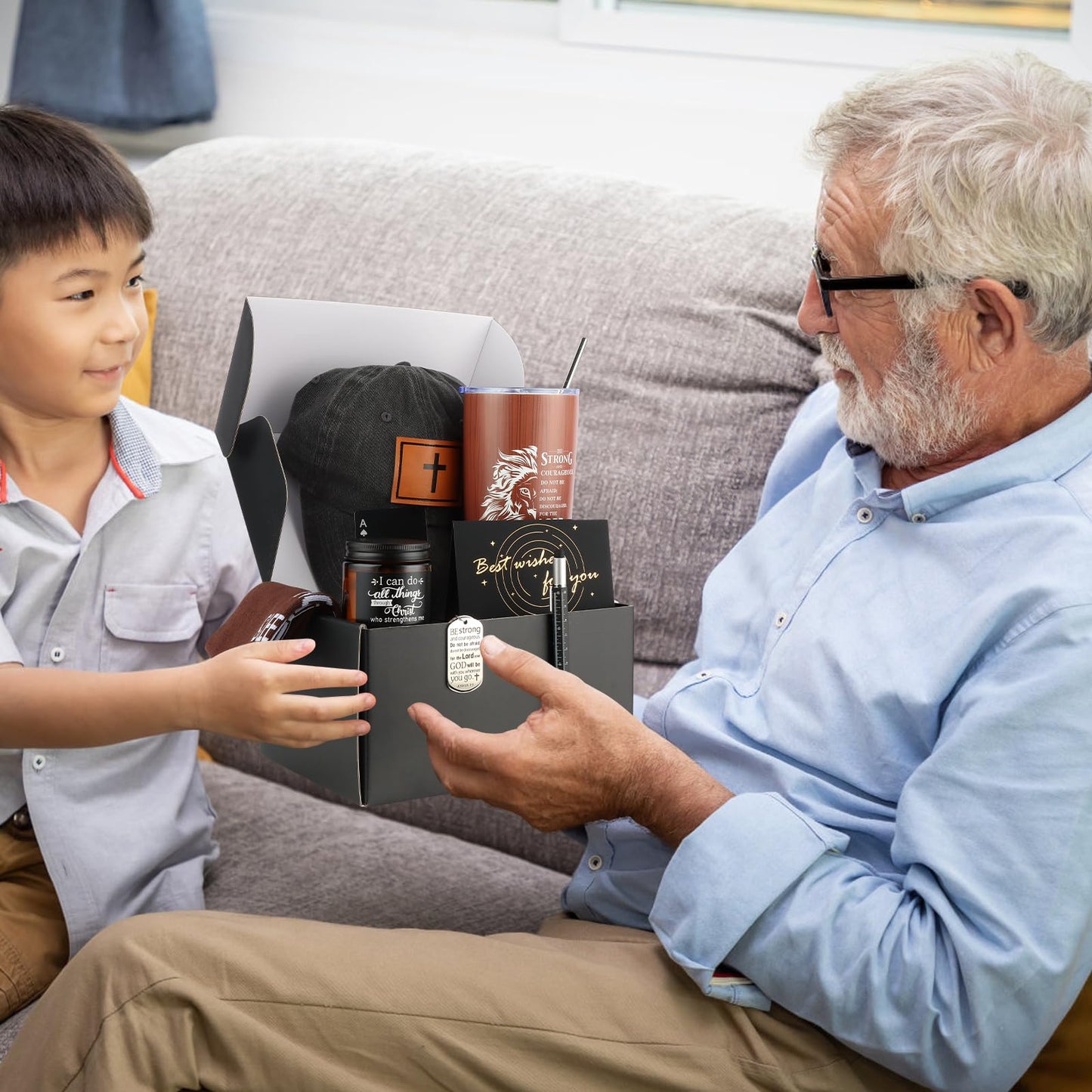 Kolewo4ever 9 Pcs Christian Gifts for Men Dad Inspirational Gift Set for Father Spiritual Religious Catholic Gift Box for Male Friends Co-workers