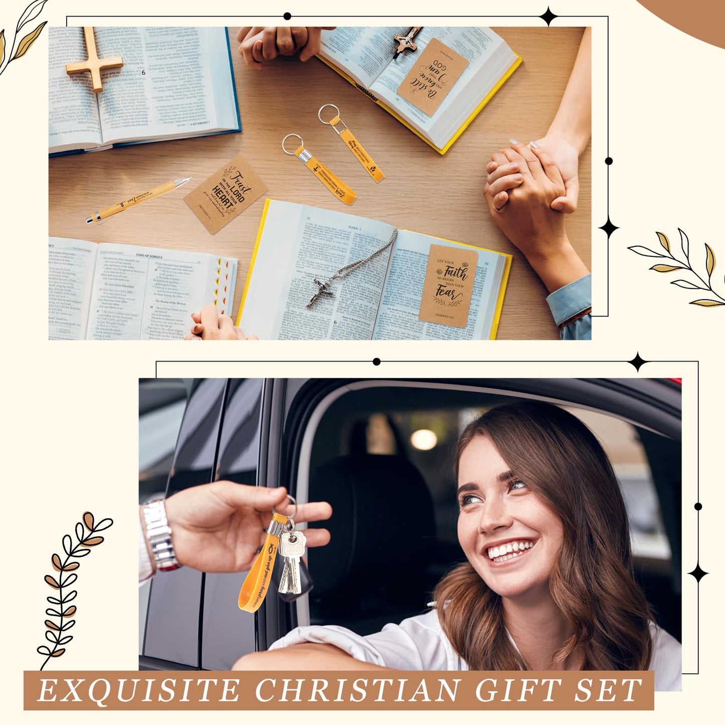 48 Pcs Christian Church Gifts Bulk Plastic Cups Set with Bible Verse Scriptures Pens Keychains Notebooks for Women Men Volunteer Easter Christian Party Favors(Morandi Color)