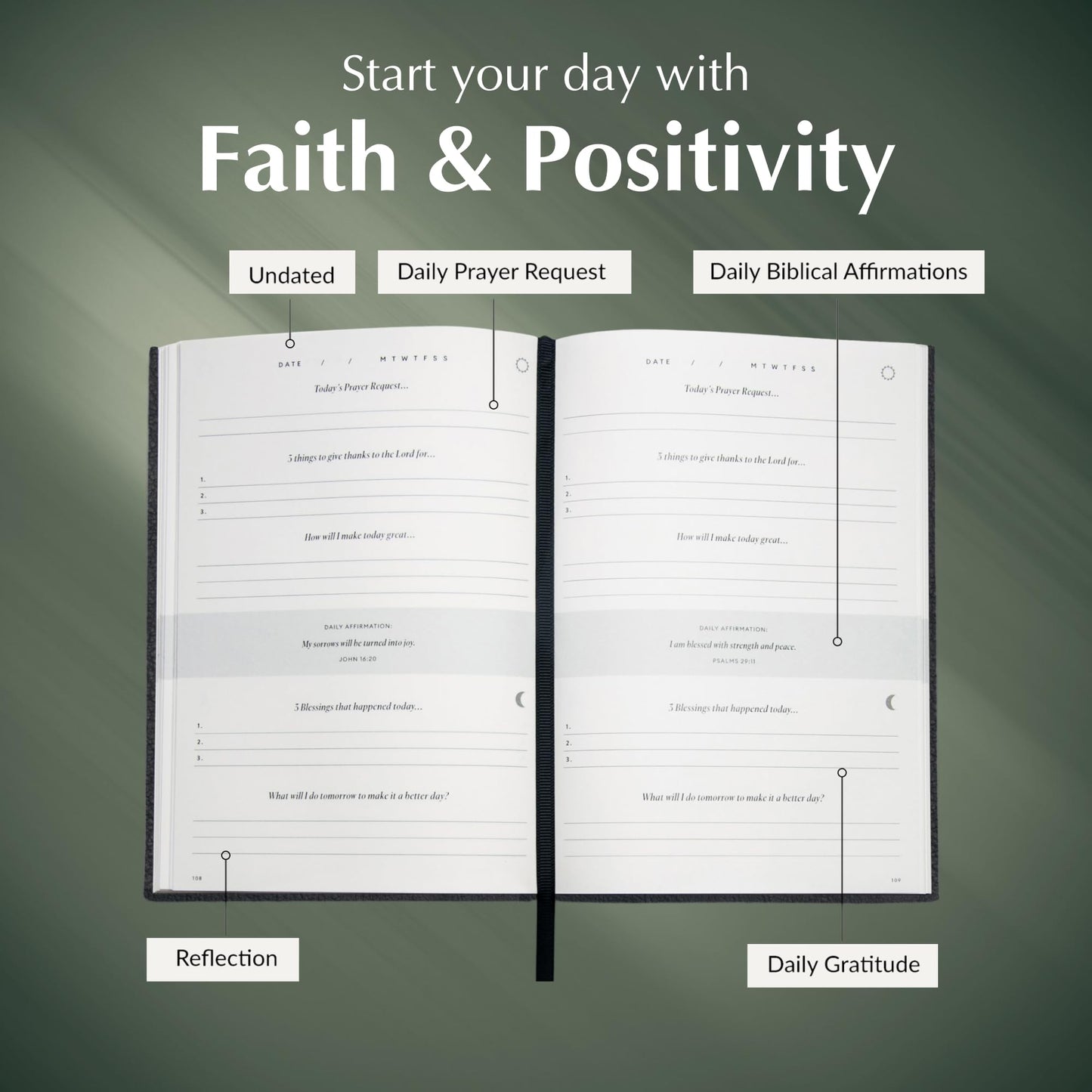 Christian Daily Prayer & Gratitude Journal, Faith Based Daily Planner, Biblical Affirmations, Prayer Requests, Prayer Journal, Bible Journal For Women & Men