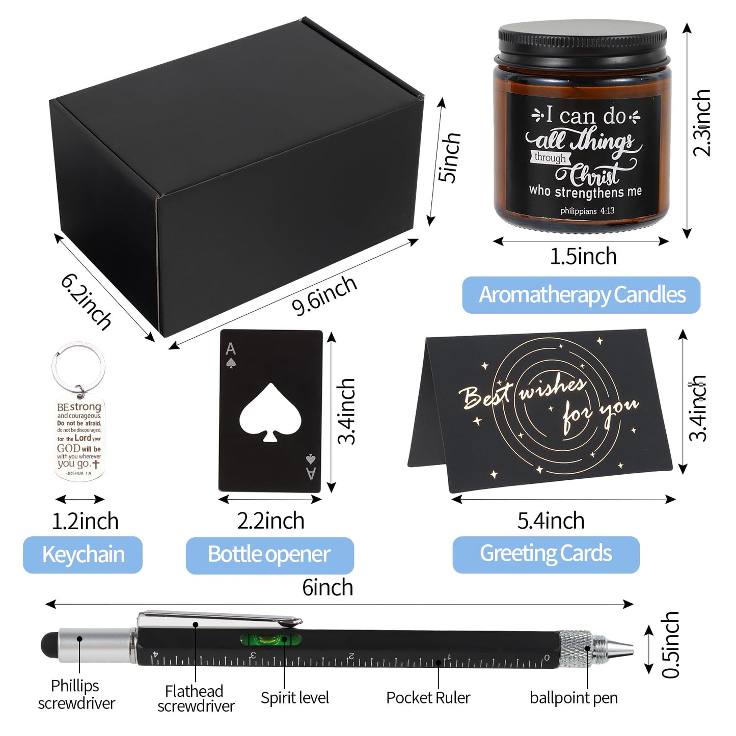 Kolewo4ever 9 Pcs Christian Gifts for Men Dad Inspirational Gift Set for Father Spiritual Religious Catholic Gift Box for Male Friends Co-workers