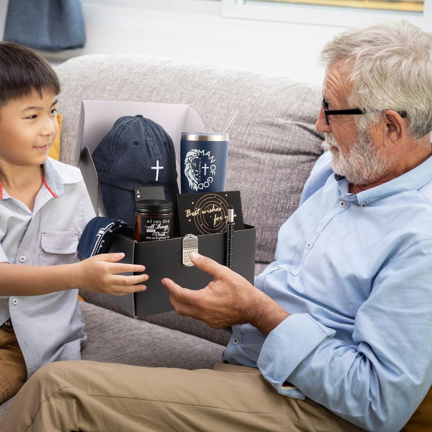 Kolewo4ever 9 Pcs Christian Gifts for Men Dad Inspirational Gift Set for Father Spiritual Religious Catholic Gift Box for Male Friends Co-workers
