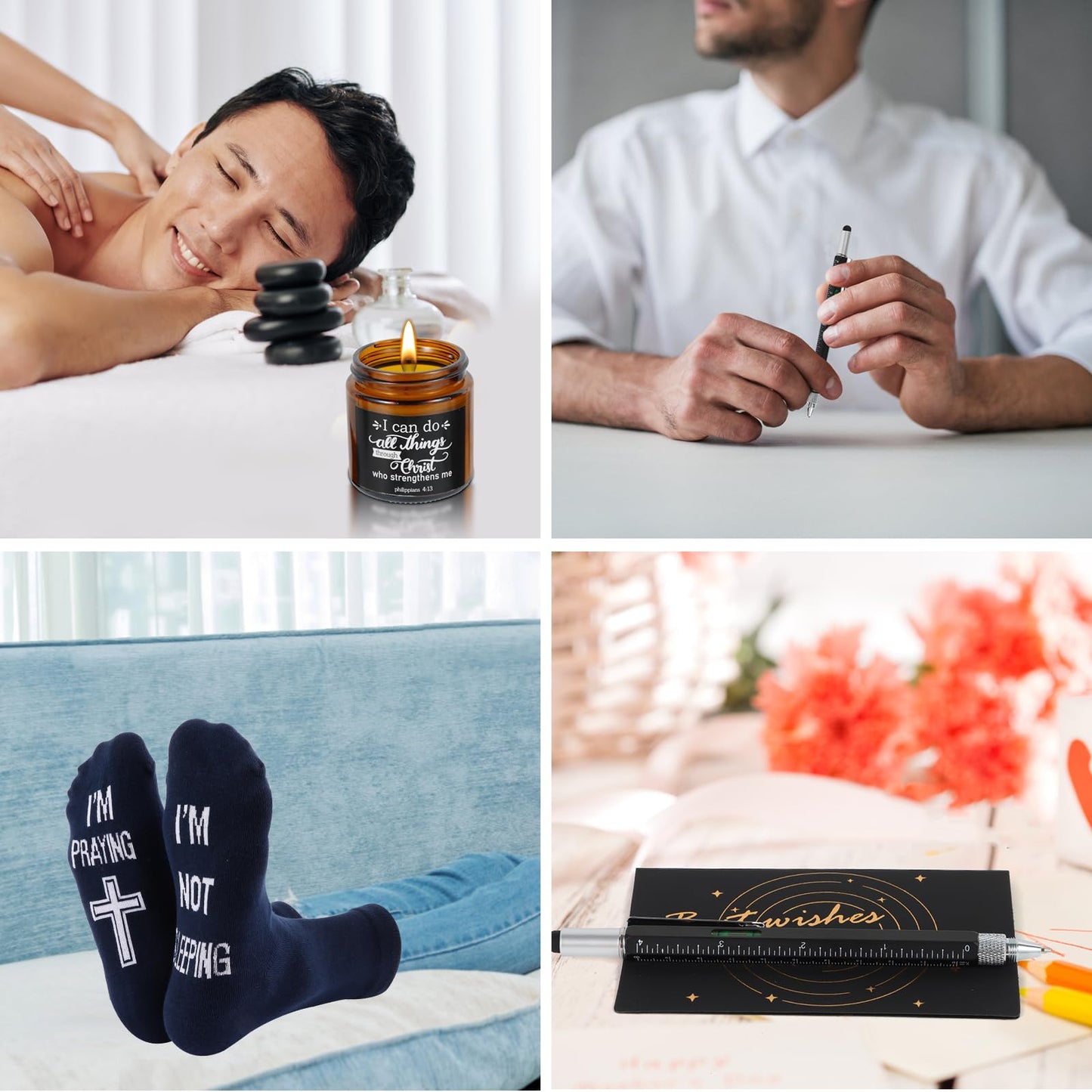 Kolewo4ever 9 Pcs Christian Gifts for Men Dad Inspirational Gift Set for Father Spiritual Religious Catholic Gift Box for Male Friends Co-workers