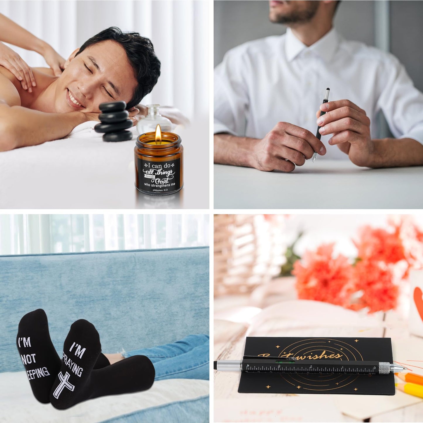 Kolewo4ever 9 Pcs Christian Gifts for Men Dad Inspirational Gift Set for Father Spiritual Religious Catholic Gift Box for Male Friends Co-workers
