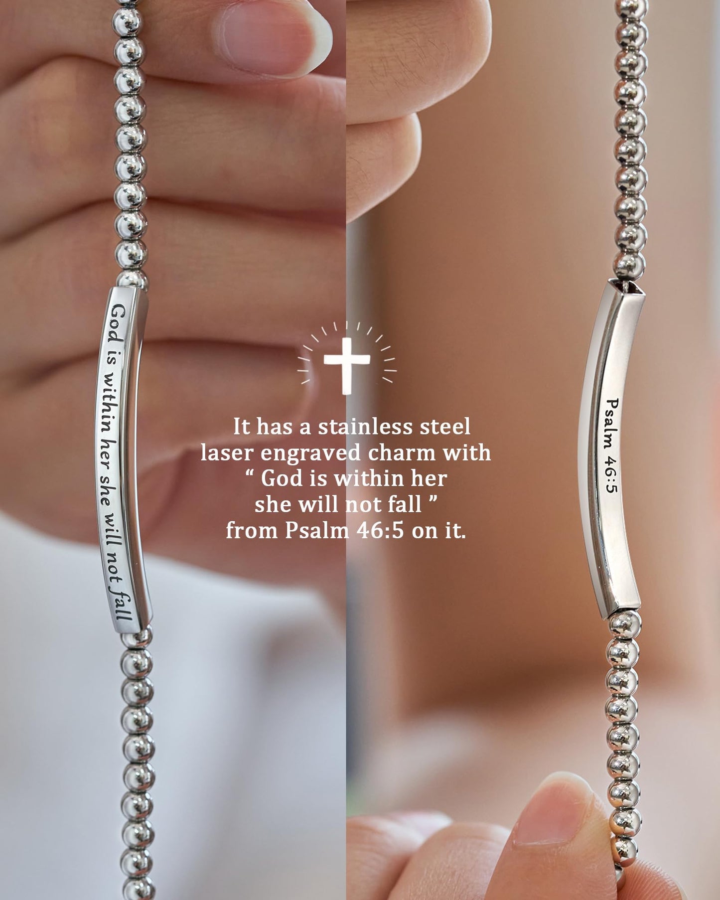 Religious Gift for Her God is Within Her She Will Not Fall Bible Verse Bracelet Gift for Her