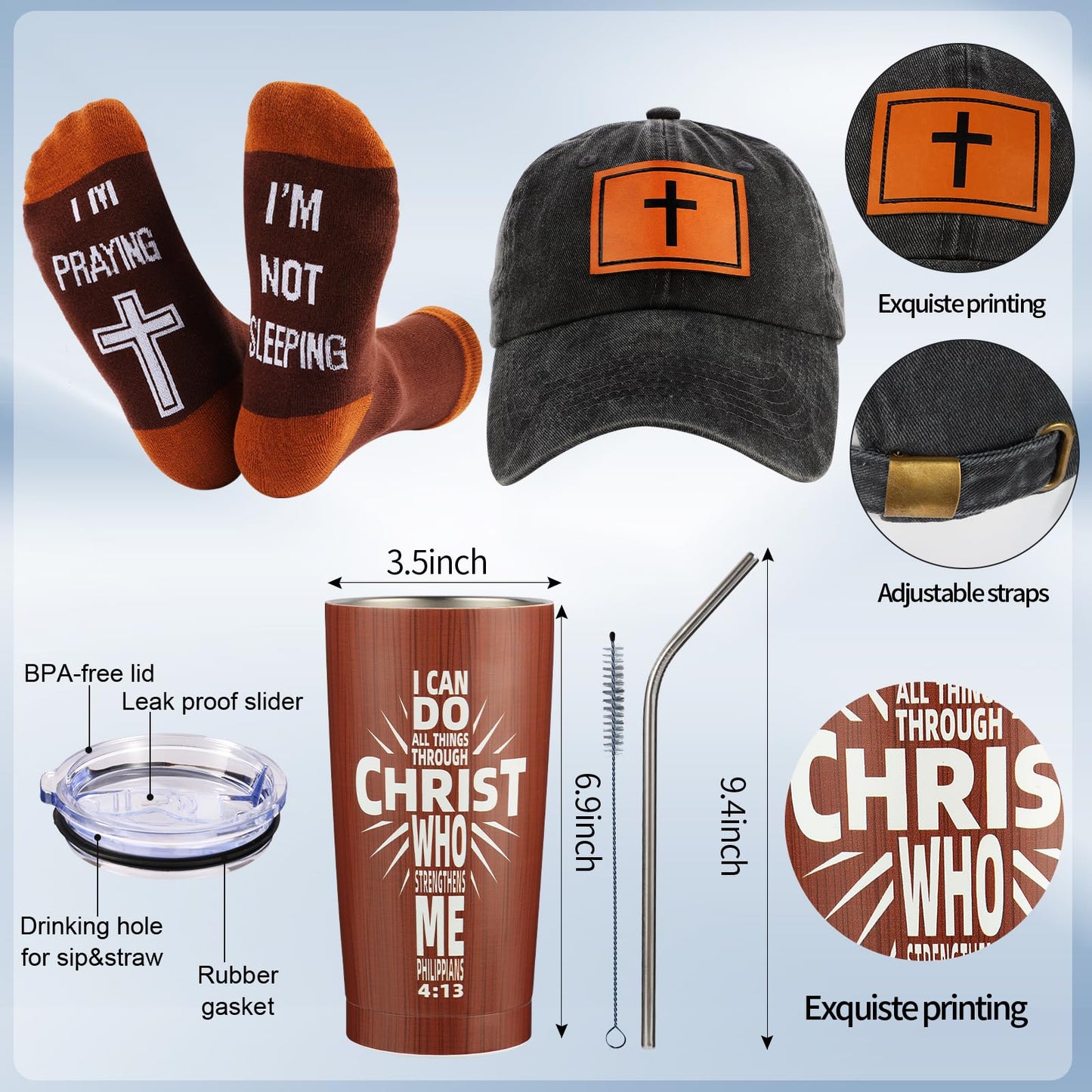 Kolewo4ever 9 Pcs Christian Gifts for Men Dad Inspirational Gift Set for Father Spiritual Religious Catholic Gift Box for Male Friends Co-workers