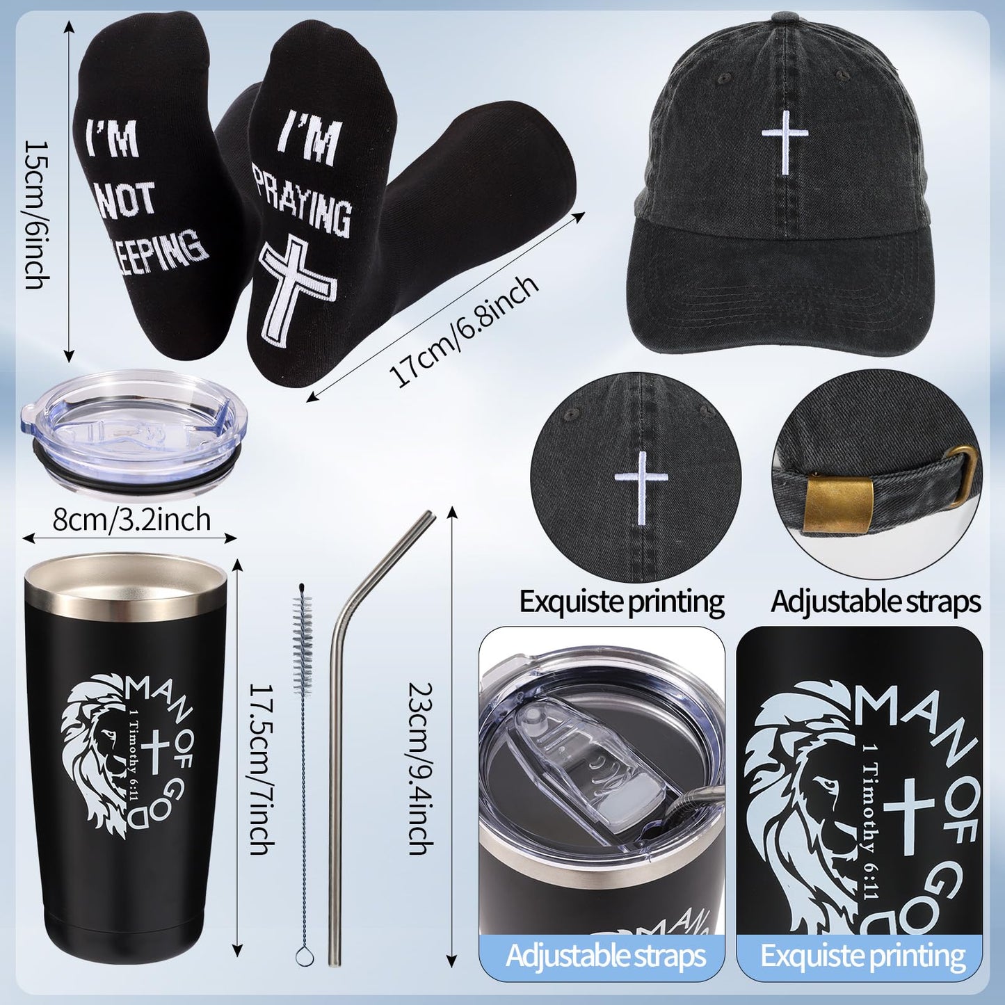 Kolewo4ever 9 Pcs Christian Gifts for Men Dad Inspirational Gift Set for Father Spiritual Religious Catholic Gift Box for Male Friends Co-workers