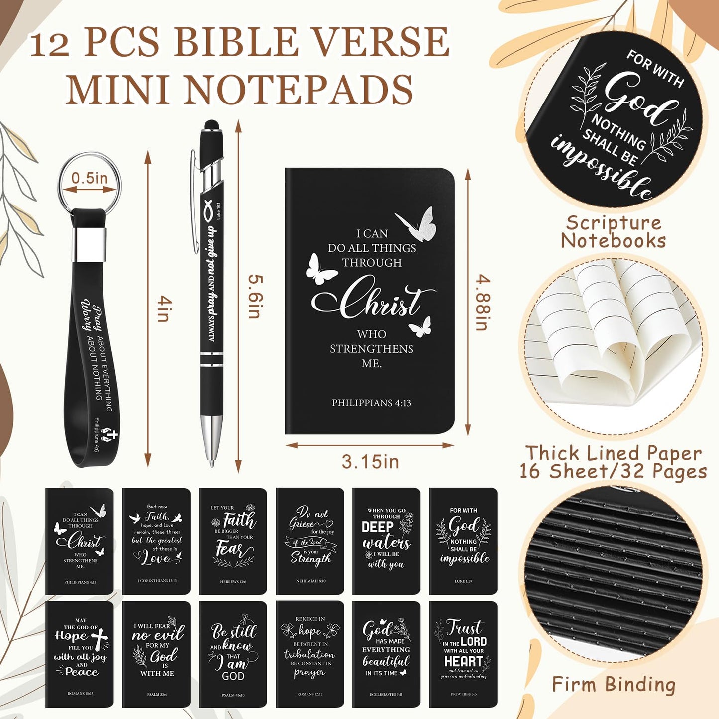 48 Pcs Christian Church Gifts Bulk Plastic Cups Set with Bible Verse Scriptures Pens Keychains Notebooks for Women Men Volunteer Easter Christian Party Favors(Morandi Color)