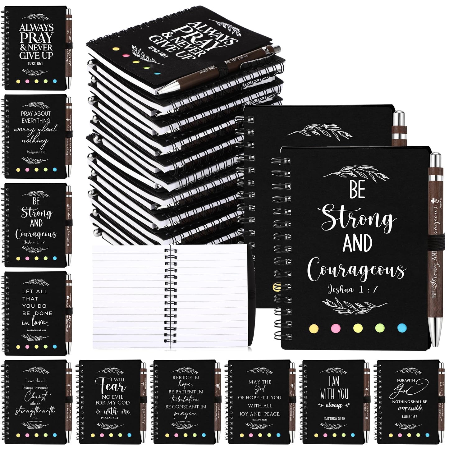 Kosiz 40 Pcs/ 20 Set Christian Gift Set Prayer Journal Spiral Notebook Religious Bible Notebook with Sticky Notes Bible Verse Pens Church Gifts Bulk for Women Men Sunday School Mother's Day (Kraft)