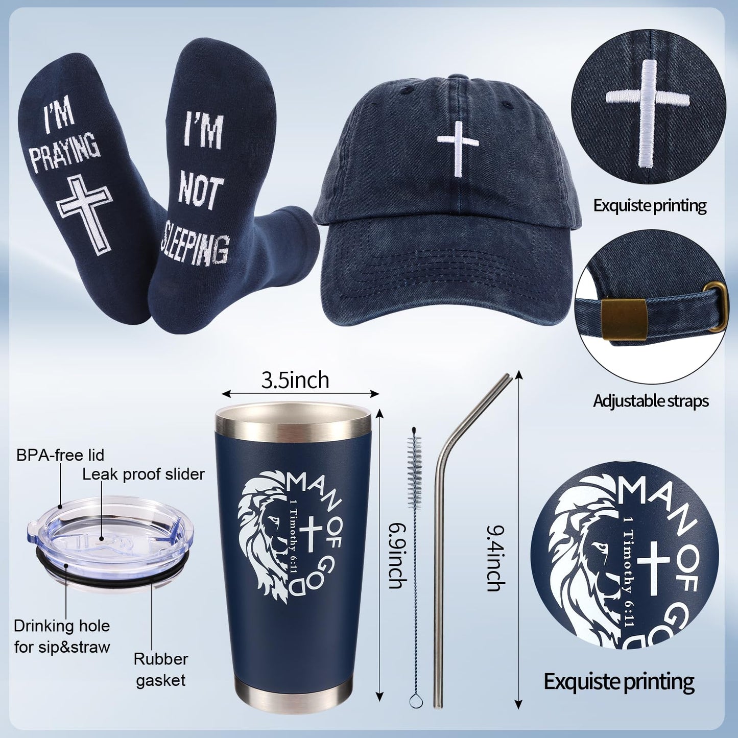 Kolewo4ever 9 Pcs Christian Gifts for Men Dad Inspirational Gift Set for Father Spiritual Religious Catholic Gift Box for Male Friends Co-workers
