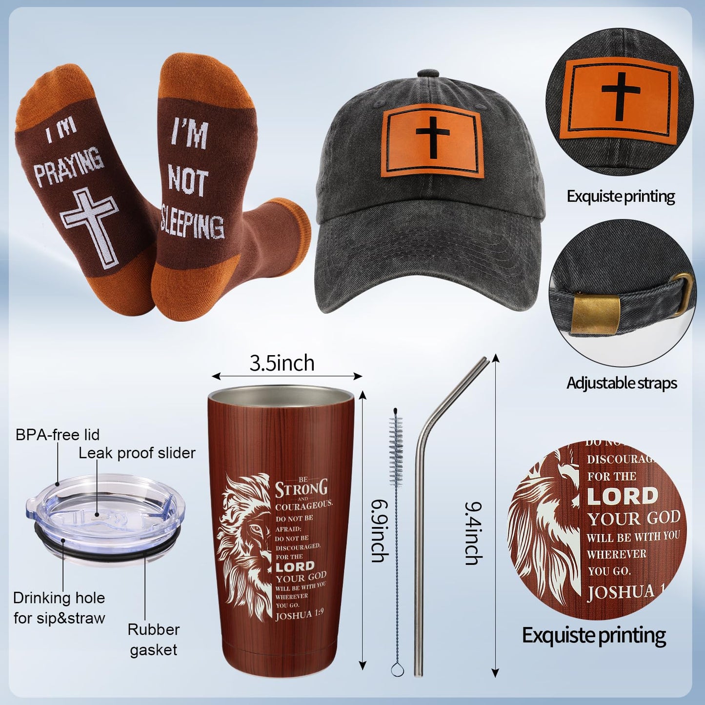 Kolewo4ever 9 Pcs Christian Gifts for Men Dad Inspirational Gift Set for Father Spiritual Religious Catholic Gift Box for Male Friends Co-workers