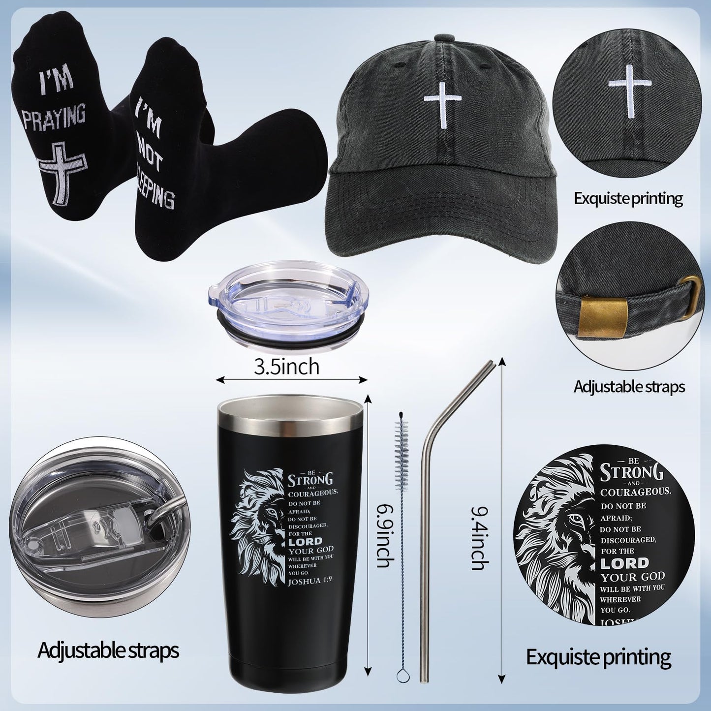 Kolewo4ever 9 Pcs Christian Gifts for Men Dad Inspirational Gift Set for Father Spiritual Religious Catholic Gift Box for Male Friends Co-workers