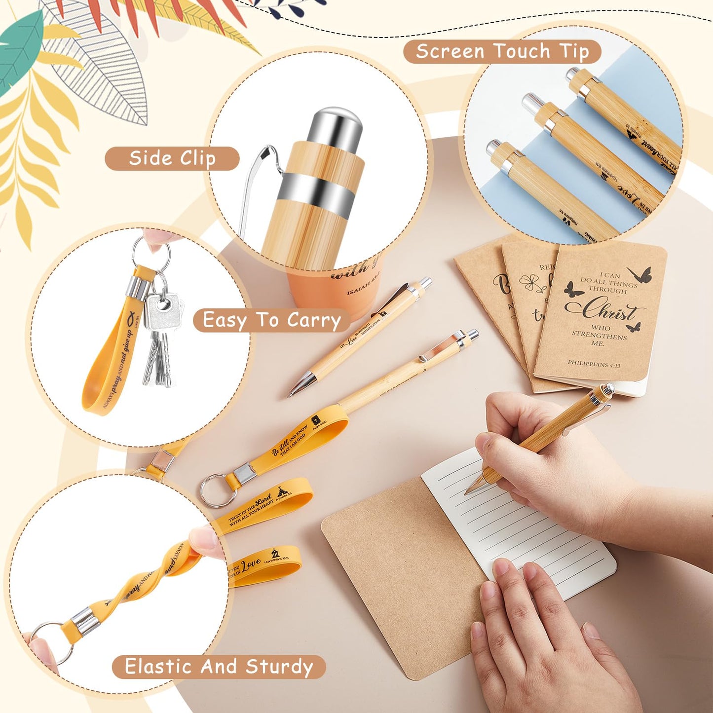 48 Pcs Christian Church Gifts Bulk Plastic Cups Set with Bible Verse Scriptures Pens Keychains Notebooks for Women Men Volunteer Easter Christian Party Favors(Morandi Color)