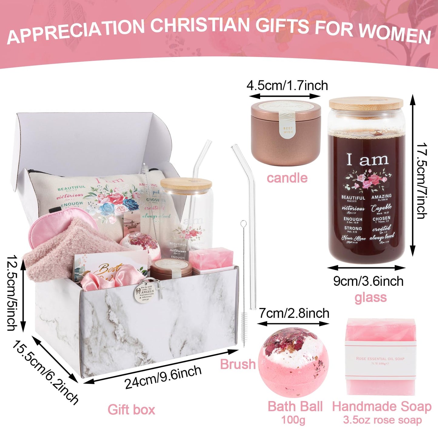 12 Pieces Christian Gifts for Women,Inspirational Gift Set, Spiritual Religious Catholic Gifts Box for Women Friends Female Sister Mom
