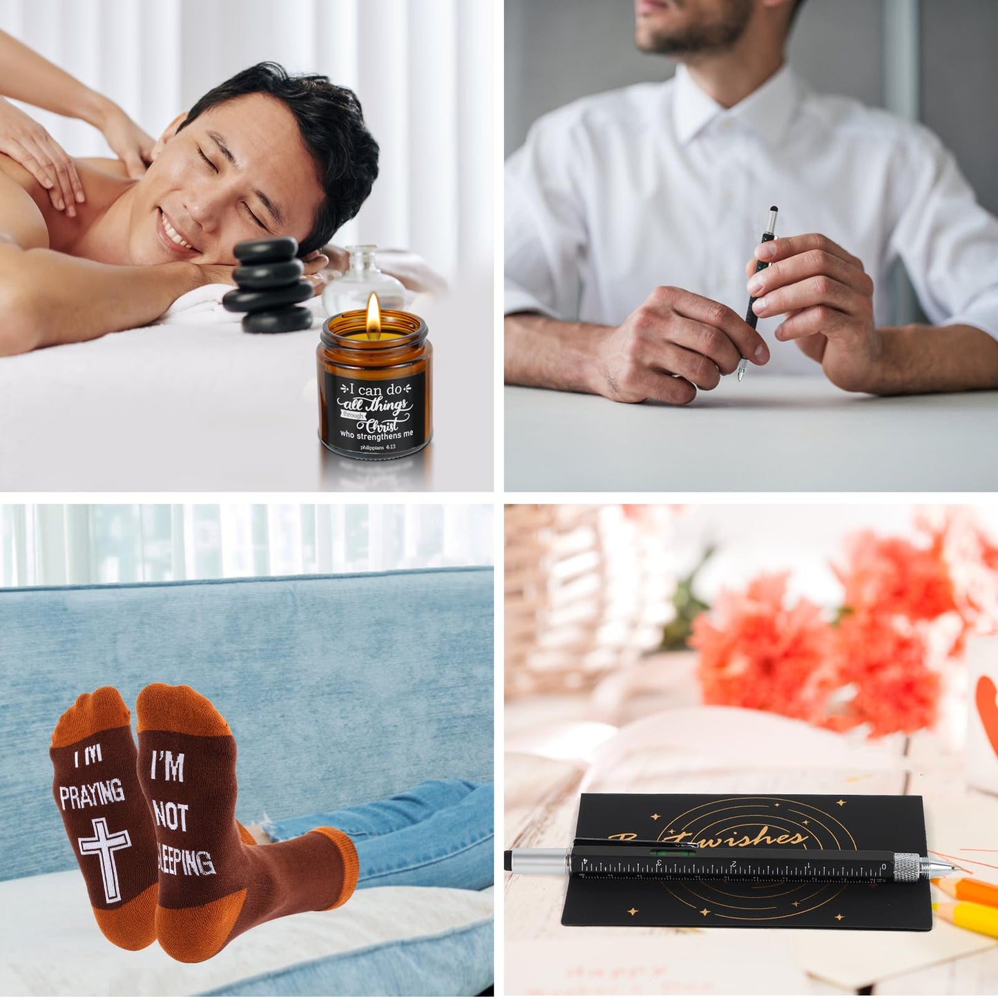 Kolewo4ever 9 Pcs Christian Gifts for Men Dad Inspirational Gift Set for Father Spiritual Religious Catholic Gift Box for Male Friends Co-workers