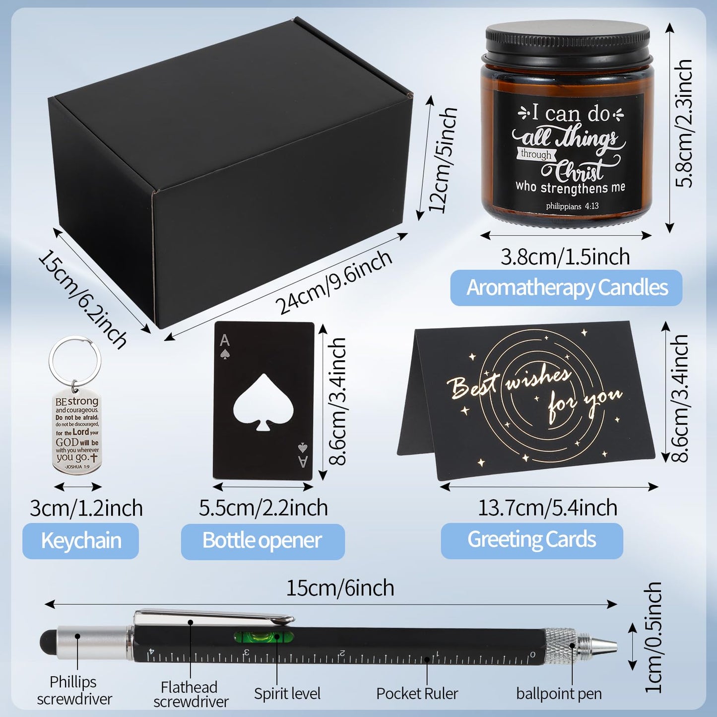 Kolewo4ever 9 Pcs Christian Gifts for Men Dad Inspirational Gift Set for Father Spiritual Religious Catholic Gift Box for Male Friends Co-workers