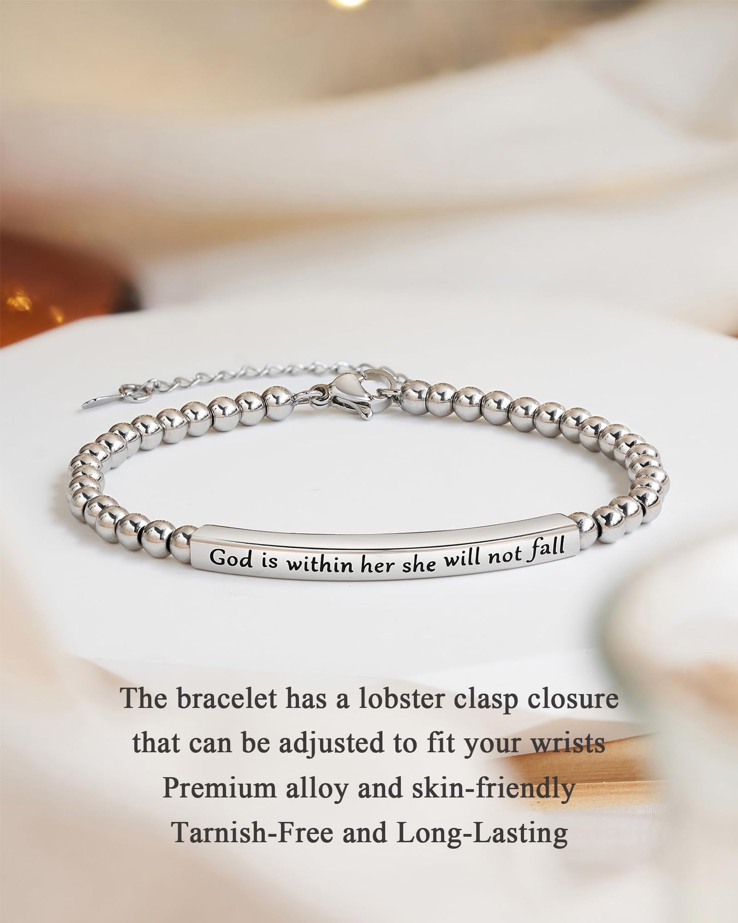 Religious Gift for Her God is Within Her She Will Not Fall Bible Verse Bracelet Gift for Her