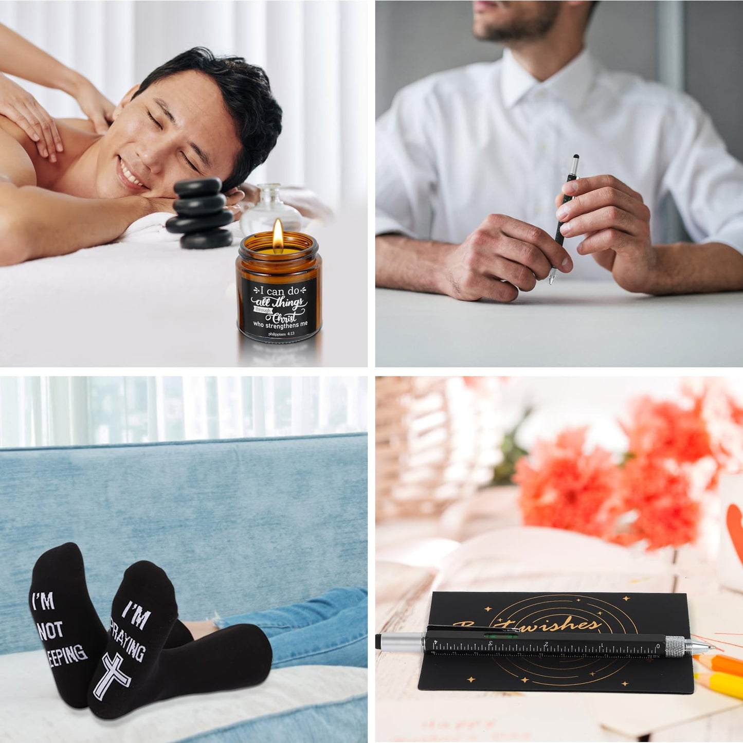 Kolewo4ever 9 Pcs Christian Gifts for Men Dad Inspirational Gift Set for Father Spiritual Religious Catholic Gift Box for Male Friends Co-workers