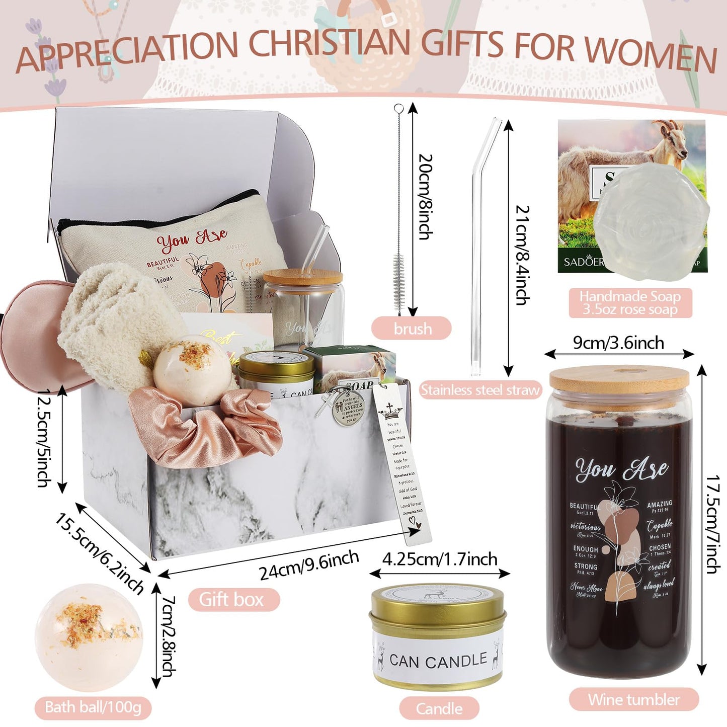 12 Pieces Christian Gifts for Women,Inspirational Gift Set, Spiritual Religious Catholic Gifts Box for Women Friends Female Sister Mom