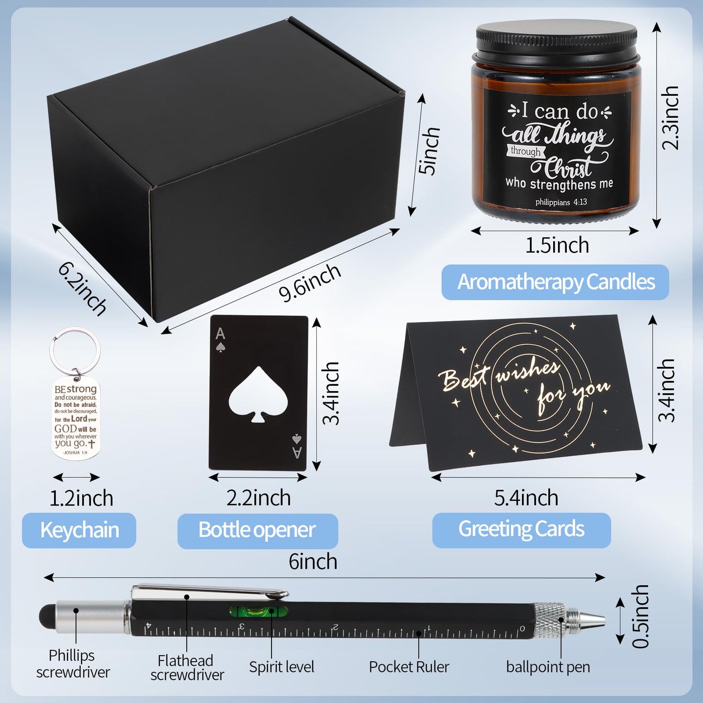 Kolewo4ever 9 Pcs Christian Gifts for Men Dad Inspirational Gift Set for Father Spiritual Religious Catholic Gift Box for Male Friends Co-workers