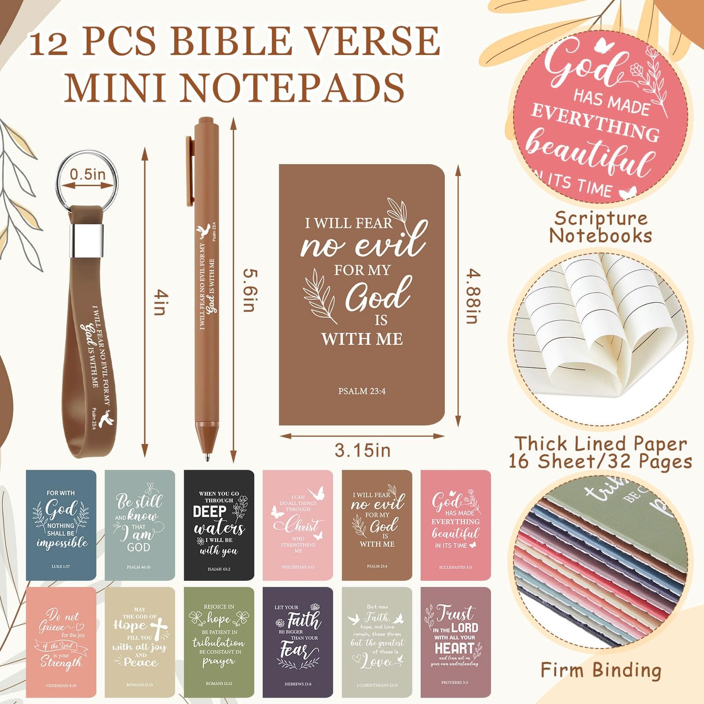 48 Pcs Christian Church Gifts Bulk Plastic Cups Set with Bible Verse Scriptures Pens Keychains Notebooks for Women Men Volunteer Easter Christian Party Favors(Morandi Color)
