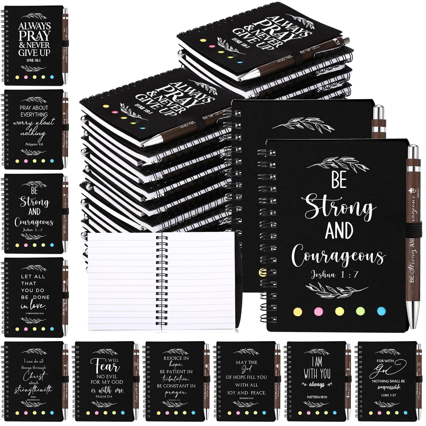 Kosiz 40 Pcs/ 20 Set Christian Gift Set Prayer Journal Spiral Notebook Religious Bible Notebook with Sticky Notes Bible Verse Pens Church Gifts Bulk for Women Men Sunday School Mother's Day (Kraft)