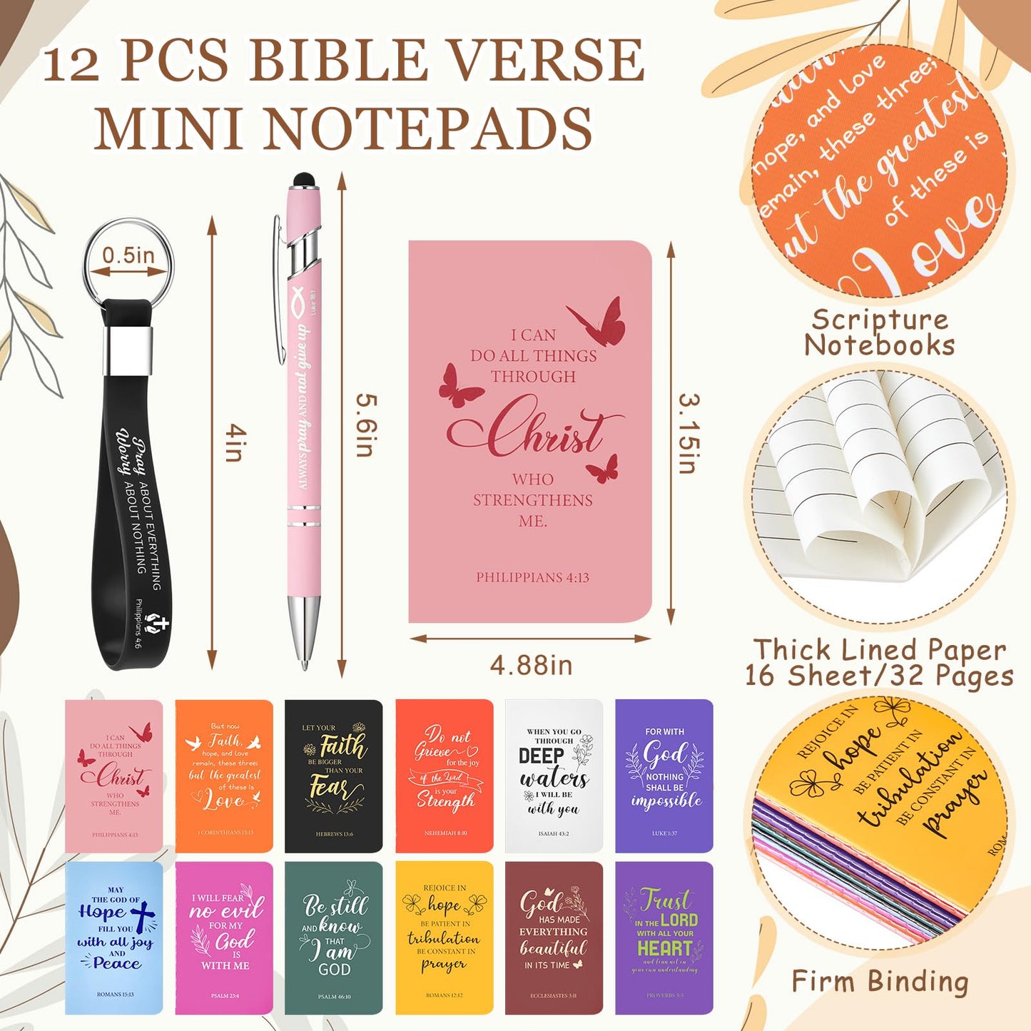 48 Pcs Christian Church Gifts Bulk Plastic Cups Set with Bible Verse Scriptures Pens Keychains Notebooks for Women Men Volunteer Easter Christian Party Favors(Morandi Color)