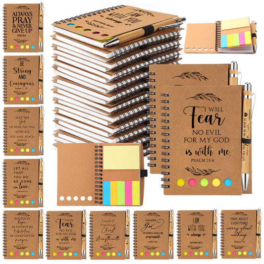 Kosiz 40 Pcs/ 20 Set Christian Gift Set Prayer Journal Spiral Notebook Religious Bible Notebook with Sticky Notes Bible Verse Pens Church Gifts Bulk for Women Men Sunday School Mother's Day (Kraft)