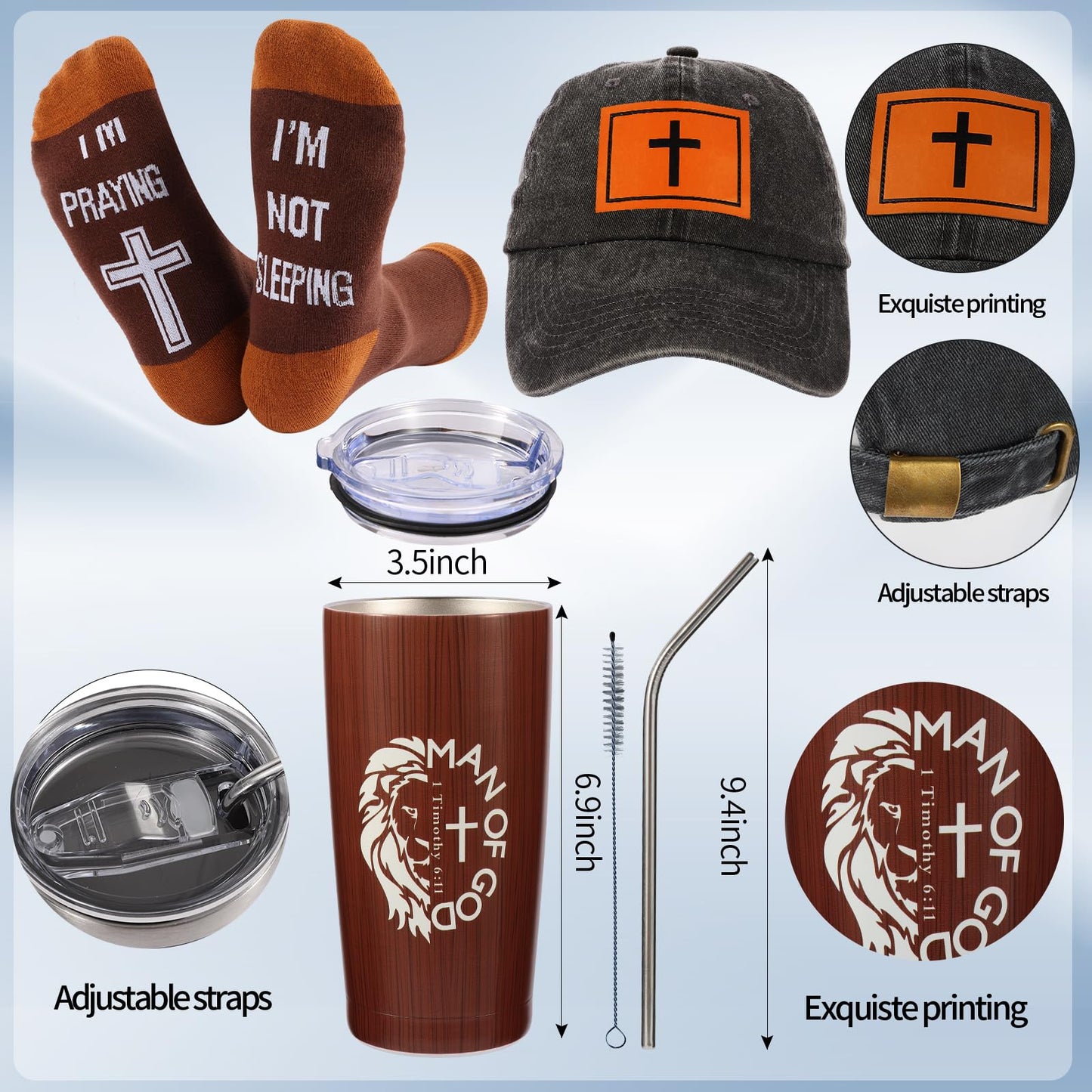Kolewo4ever 9 Pcs Christian Gifts for Men Dad Inspirational Gift Set for Father Spiritual Religious Catholic Gift Box for Male Friends Co-workers